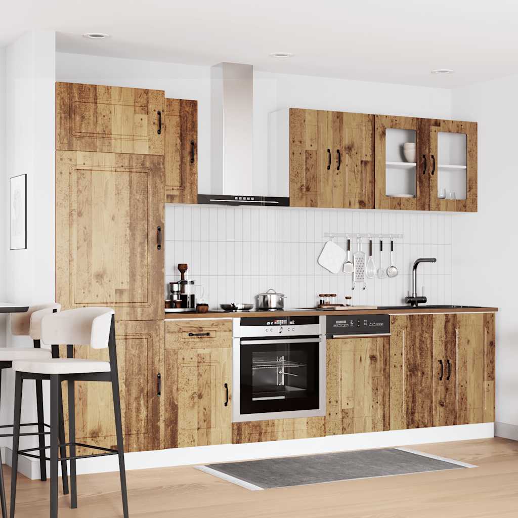 8 Piece Kitchen Cabinet Set Kalmar Rustic Wood Effect Particleboard