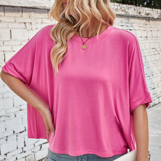 Женская летняя футболка с круглым вырезом и рукавом «летучая мышь», свободный крой, однотонная летняя повседневная футболка-пуловер, топы на каждый день