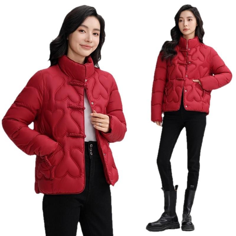 New Chinese winter retro buckle down cotton-padded clothes women's short fashion stand-up collar light cotton-padded clothes women's cotton-padded