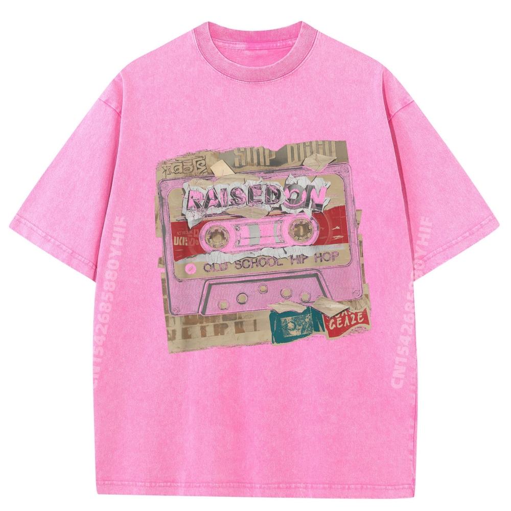 Raised On Old School Hip Hop Cassette Graffiti Rap Oversized T Shirt Mens Gifts Streetwear Washed Tops Hip Hop