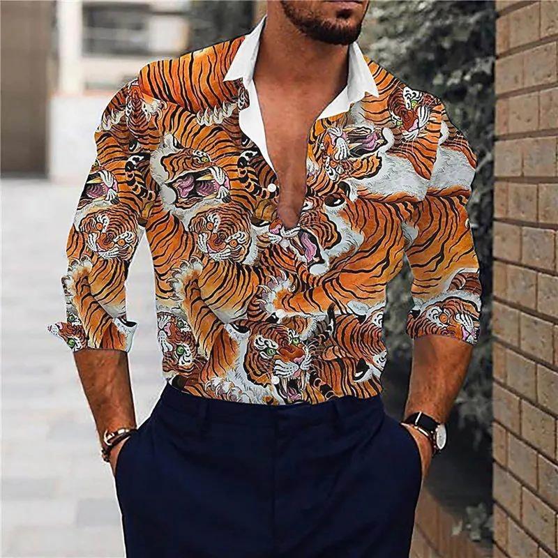 Spring Autumn Men's Shirt with Long Sleeves Collar Prints Complicated Gorgeous Temperament Business Shirts Men’s