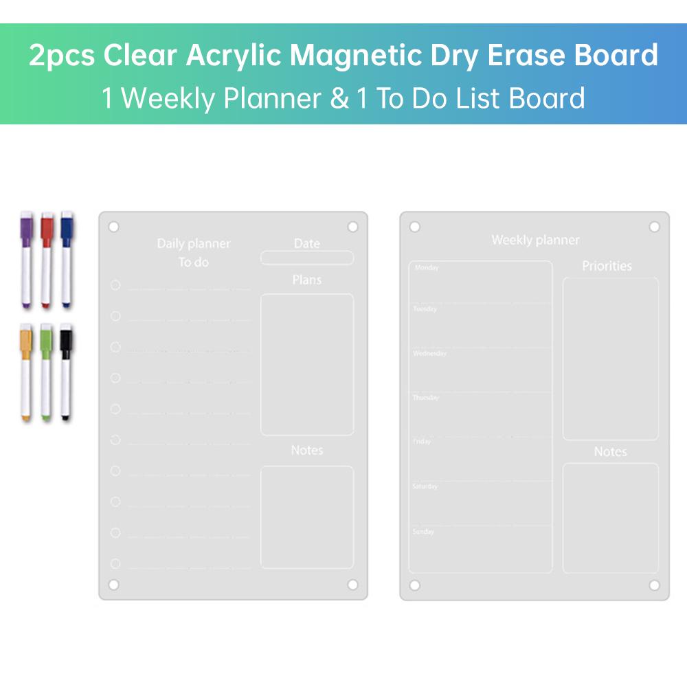 2 шт., прозрачная акриловая магнитная доска для сухого стирания, еженедельник и доска со списком дел, 8,27x11,7 дюйма, для письма
