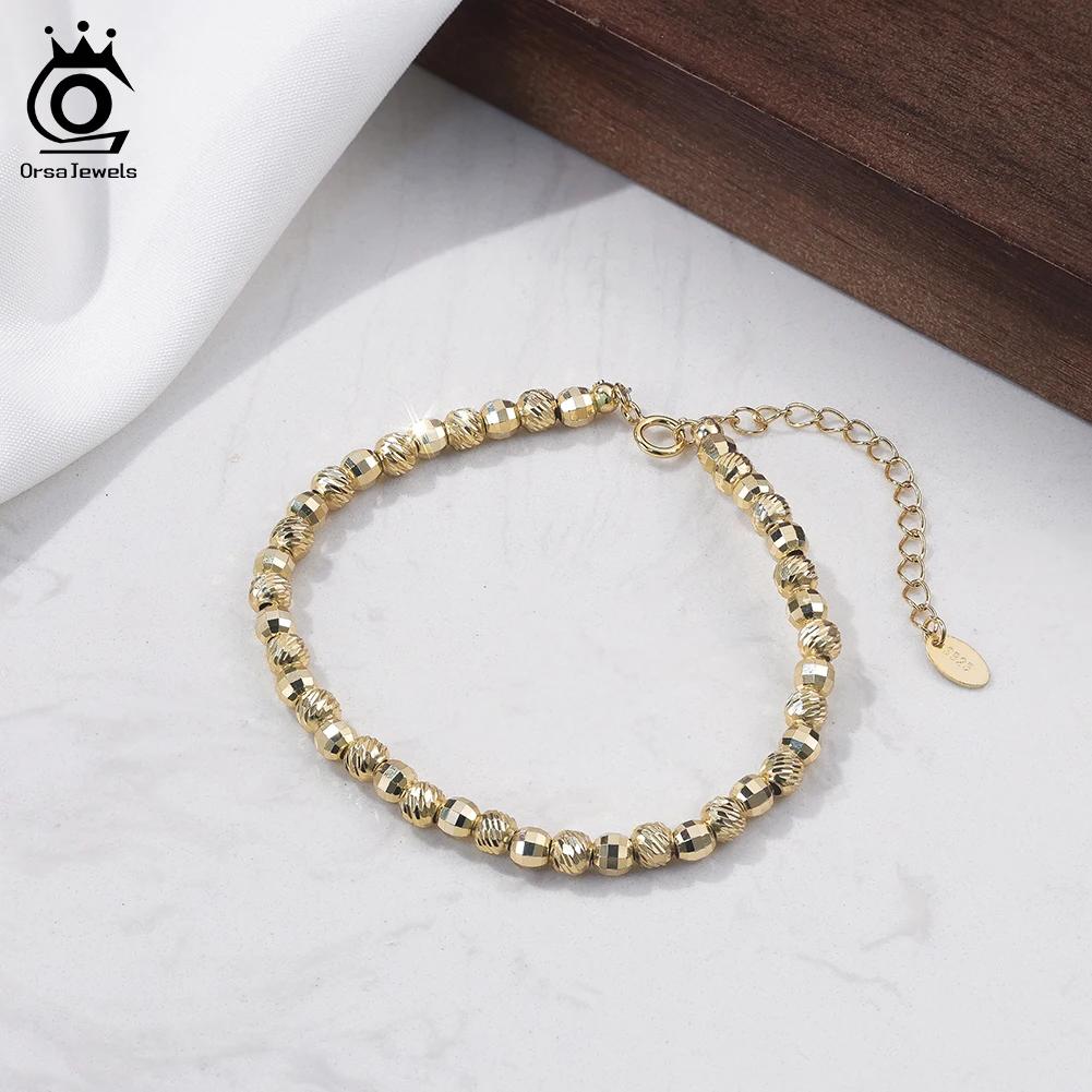 ORSA JEWELS Настоящее стерлинговое серебро 925 пробы Браслет-цепочка с бусинами для женщин Подарок-украшение Браслет-цепочка с бусинами 4 мм Аксессуары GAB01