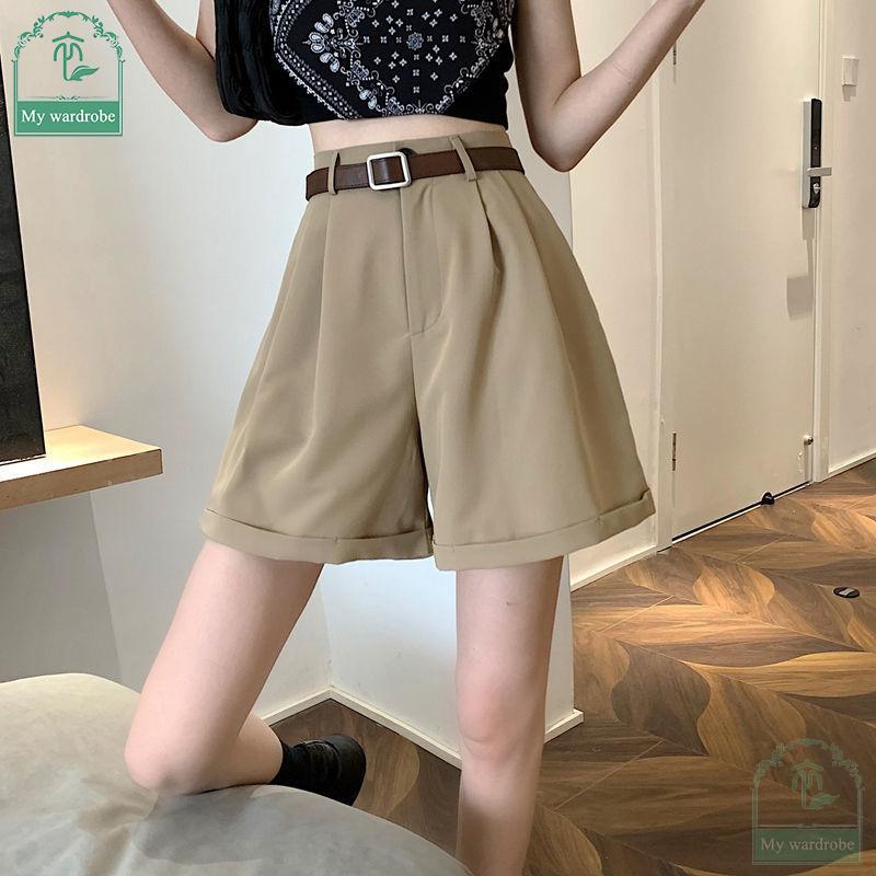Женские свободные брюки с высокой талией, широкие, тонкие, шорты для костюма, летняя корейская версия, закатанные повседневные шорты