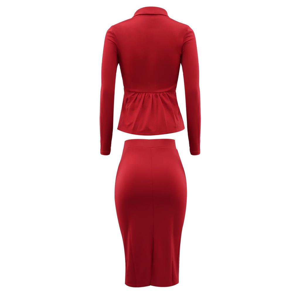 Women's Skirt Suit Temperament Shirt Collar Suit Fashion Long-sleeved Blouse Package Hip Skirt Professional Suit