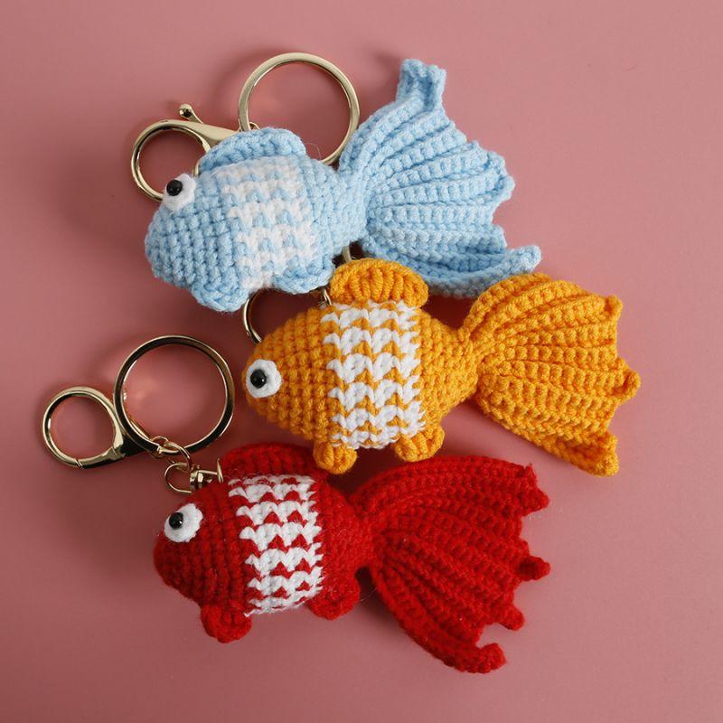 Funny Clown Fish Doll Crochet Keychains For Bag Pendant Handmaking Knitted Goldfish Keyrings Crochet Small Fish Charm Keyrings