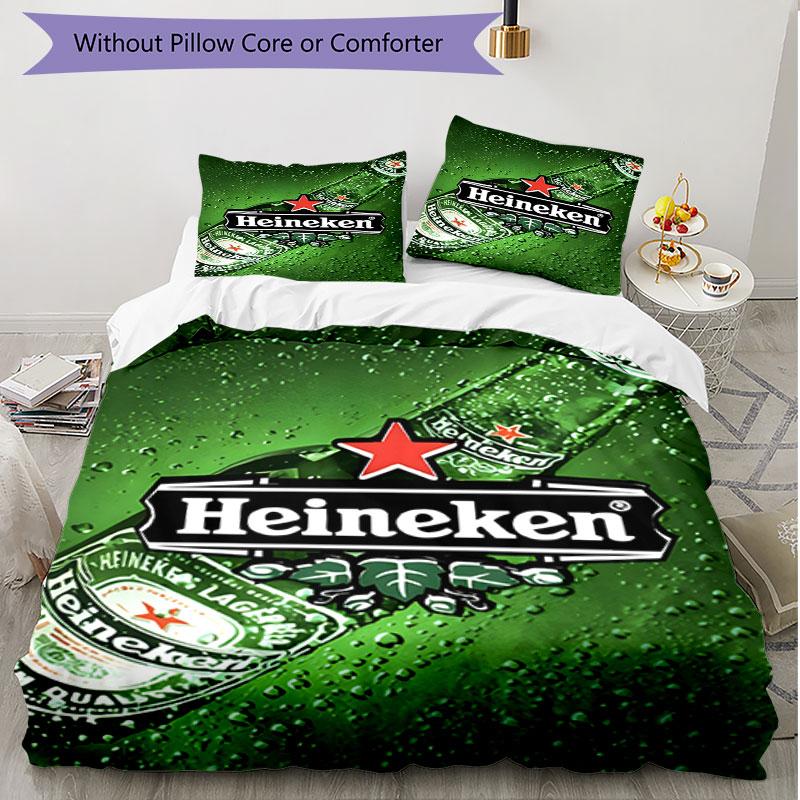 3pcs Duvet Cover Set (1*Duvet Cover + 2*Pillowcase, Without Core), Heineken Print Soft All‑Season Bedding Set, Home Bedroom Decor Gift