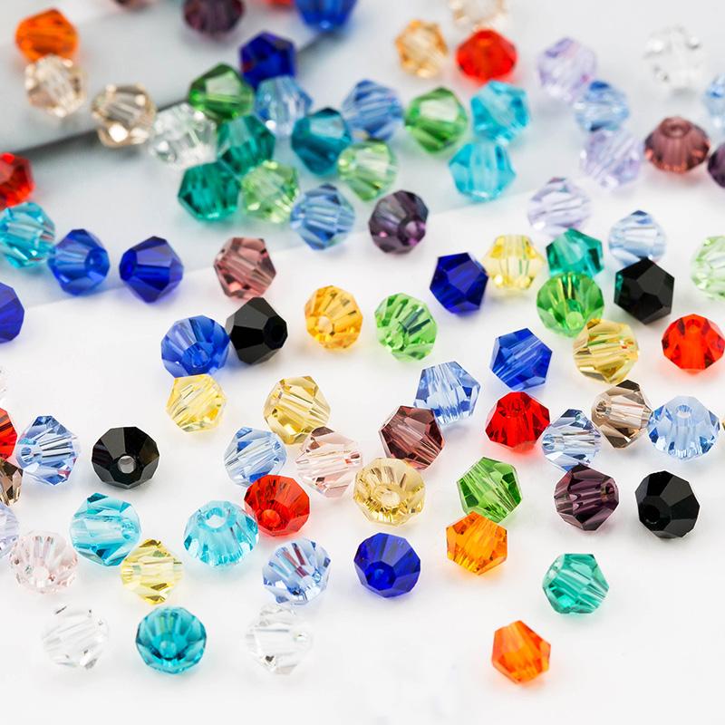4mm 100pcs Shiny Crystal Beads Bicone Beads Glass Beads Loose Spacer Beads for Bracelet DIY Jewelry Making