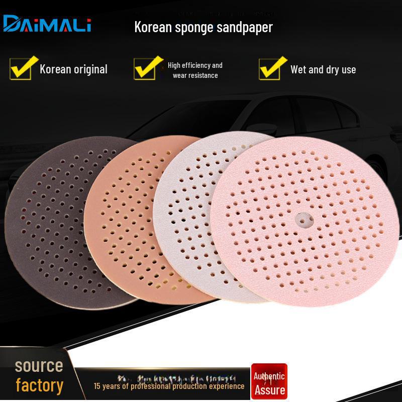 6-Inch Velour-Backed Flocking Sponge Sandpaper with 181 Holes for Car Polishing