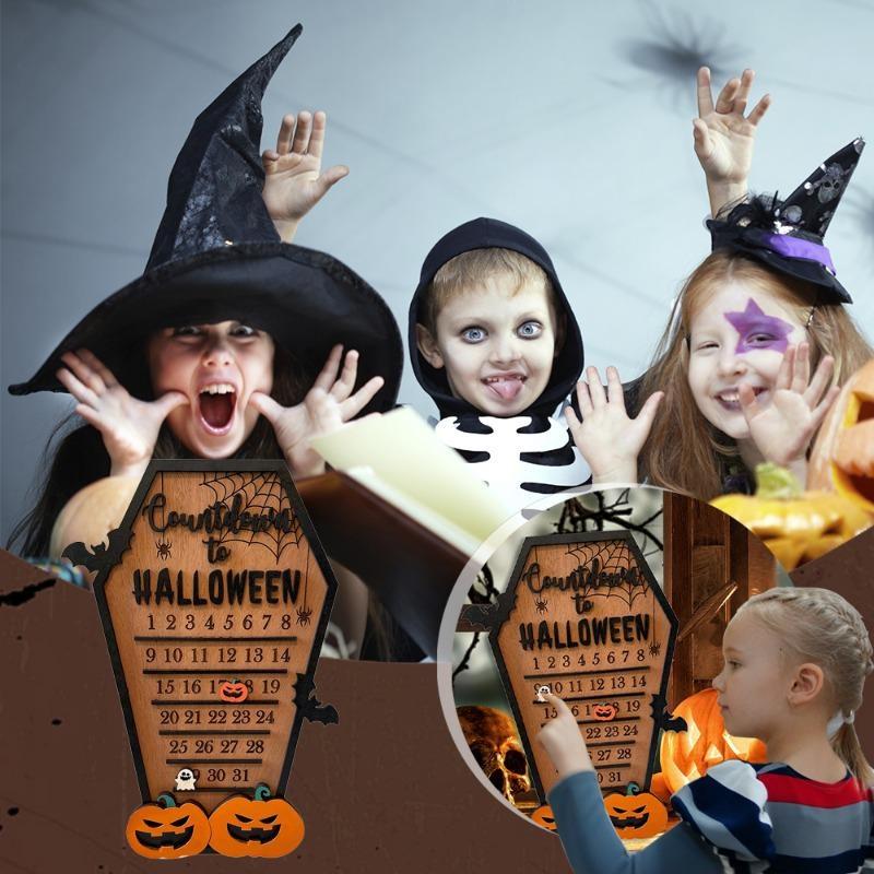 Хэллоуин Адвент-календарь Съемный календарь обратного отсчета на Хэллоуин Деревянный домашний декор для вечеринок DIY Block Time Tool(Нужно собрать)