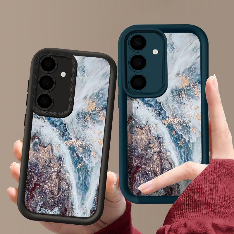 Ударопрочный чехол с рисунком морской волны для Samsung S24 FE S23 Ultra S22 S21 A16 A55 A15 A35 A54 A25 A34 A14 TPU защита линз мягкий матовый чехол для телефона