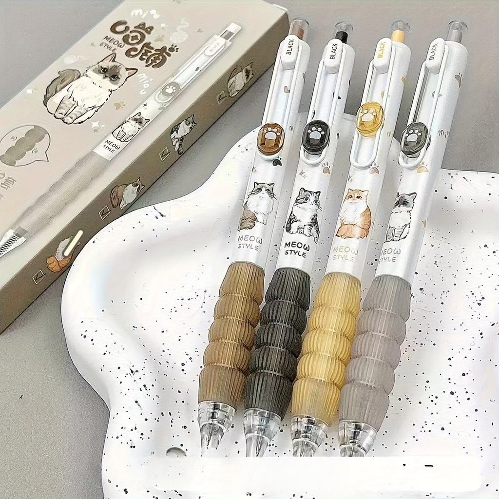 Набор из 4 штук Гелевая ручка 0,5 мм Черный кот Водная ручка Нажимная ручка ST наконечник Быстросохнущая Экзамен Штриховка Учеба