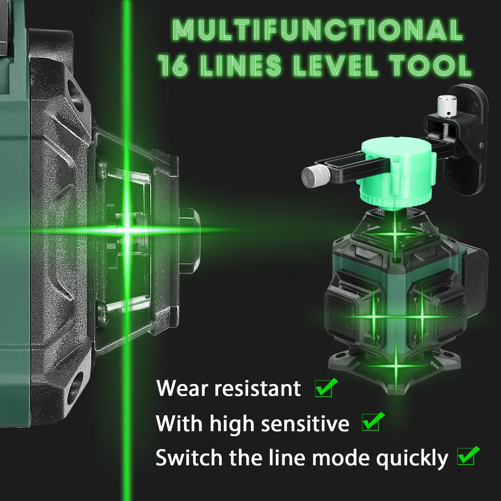 Multifunctional 16 Green Lines Laser Level 3 Degrees  Self-leveling Function Leveling Tool Omnidirectional