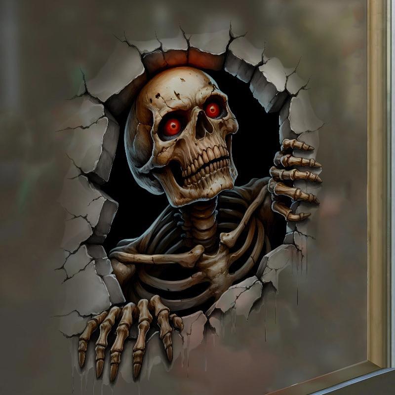 Halloween Wall Stickers 3D Effect Broken Wall Zombies Broken Wall Floor Stickers Pvc Self-Adhesive Bedroom Living Room Horror