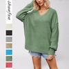 New Autumn and Winter Hot Sale V-neck Loose Large Size Pullover Solid Color Sweater Women