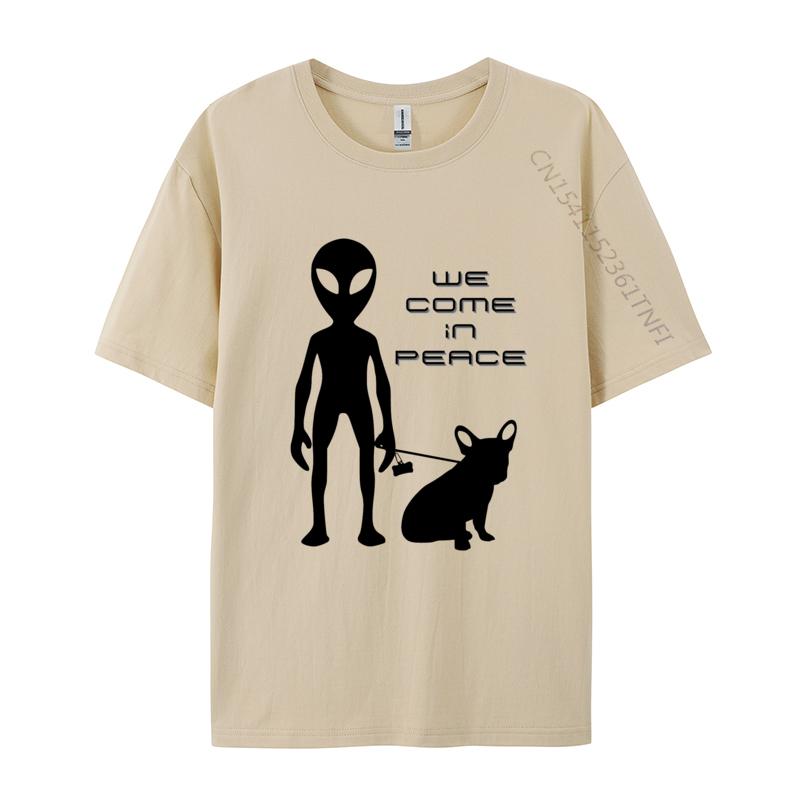 We Come In Peace Alien French Bulldog Tshirt Funny Fitted Puppy Lovers T Shirts Men Anime Printed Vintage Tee Tops Cotton