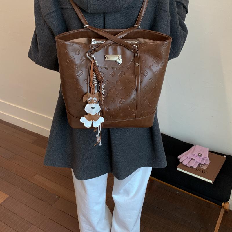 Embossed tote bag women's large capacity 2025 new autumn and winter versatile casual shoulder bag multi-functional backpack backpack