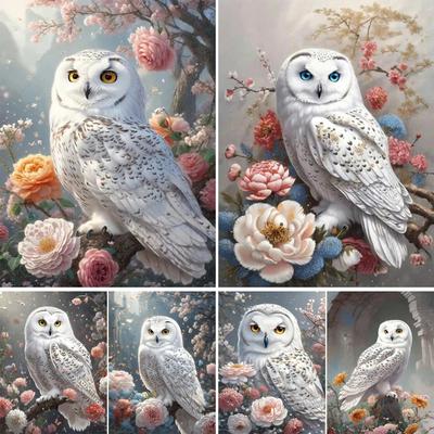 Картина «Белая сова и цветы», полная дрель, 5D алмазная живопись, мозаика, вышивка «сделай сам», вышивка крестом для украшения дома J3598