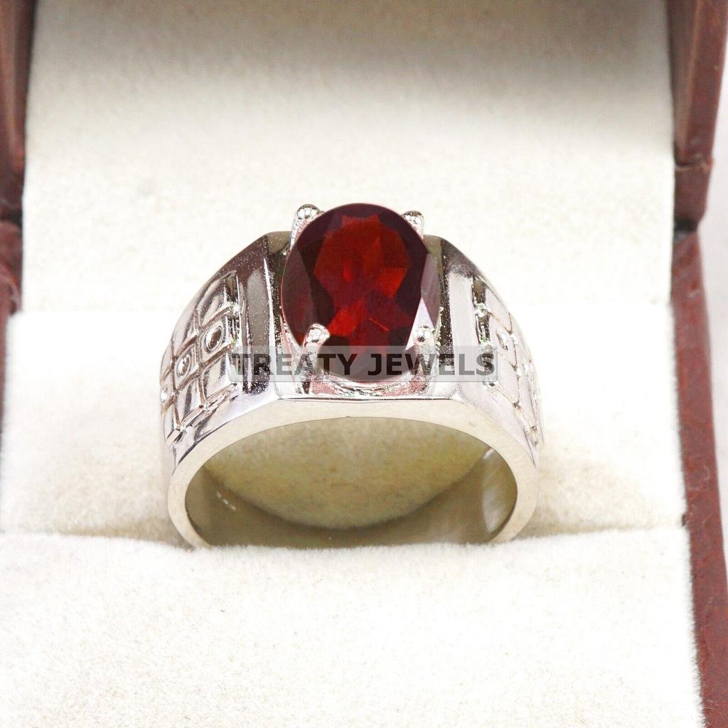 Garnet Oval Cut Gemstone With 925 Sterling Silver Ring For Men's #B115 JL375671461488