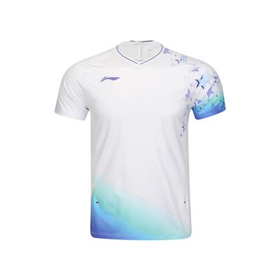 Li Ning Серия Бадминтон Простая Быстросохнущая Мягкая Дышащая Соревновательная Тренировочная Футболка с Коротким Рукавом Унисекс Топы Белый AAYV047-2