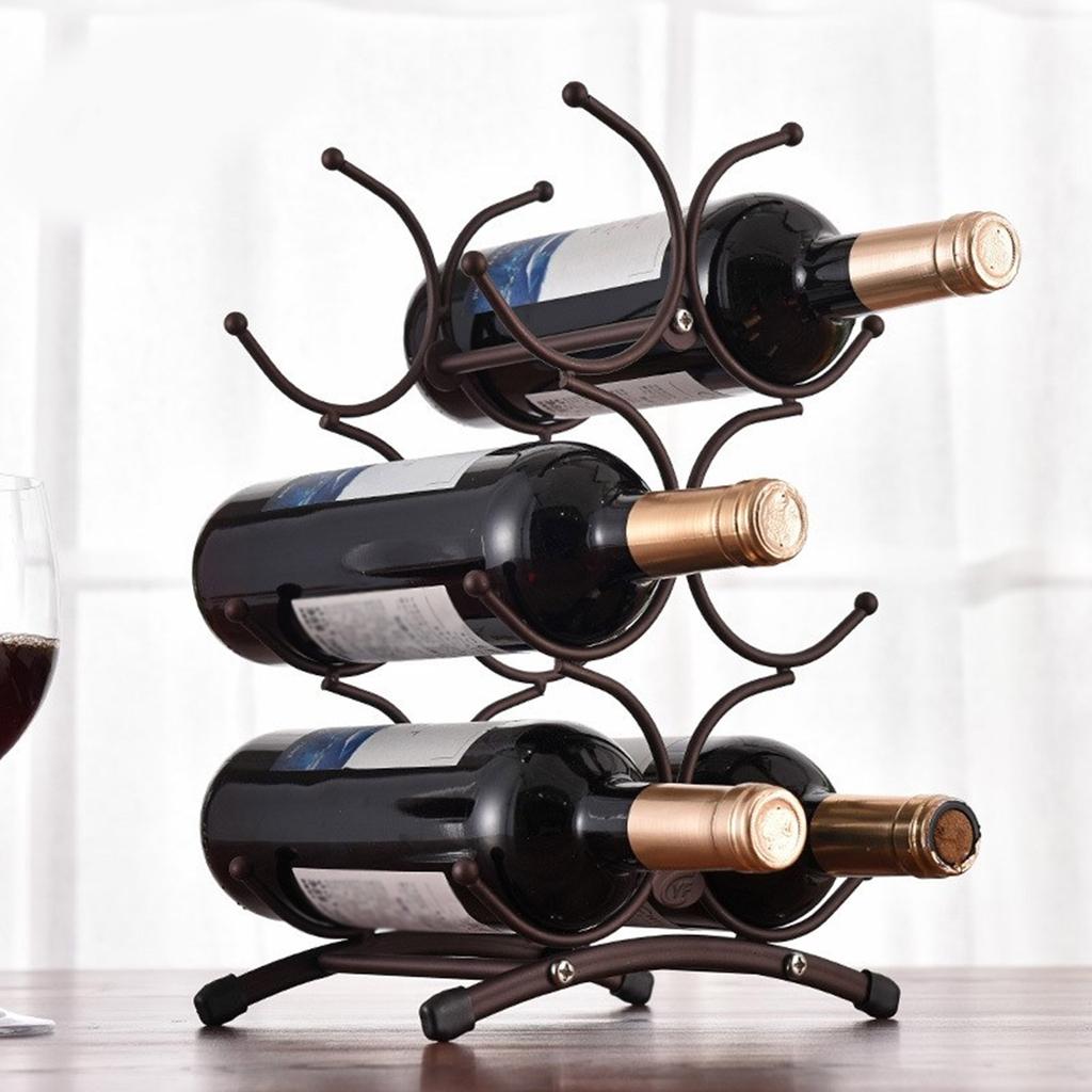 Metal Wine Bottle Storage Rack Space Saving 3 Tierd Wine Bottle Stand 6 Bottles Countertops Wine Rack Display Shelf