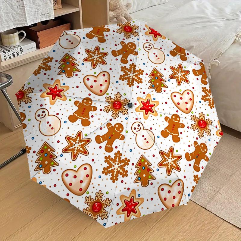 1pc Gingerbread Cookies Automatic Folding Umbrella, Heavy-Duty 8-Rib Construction, Perfect for Everyday yy251114184