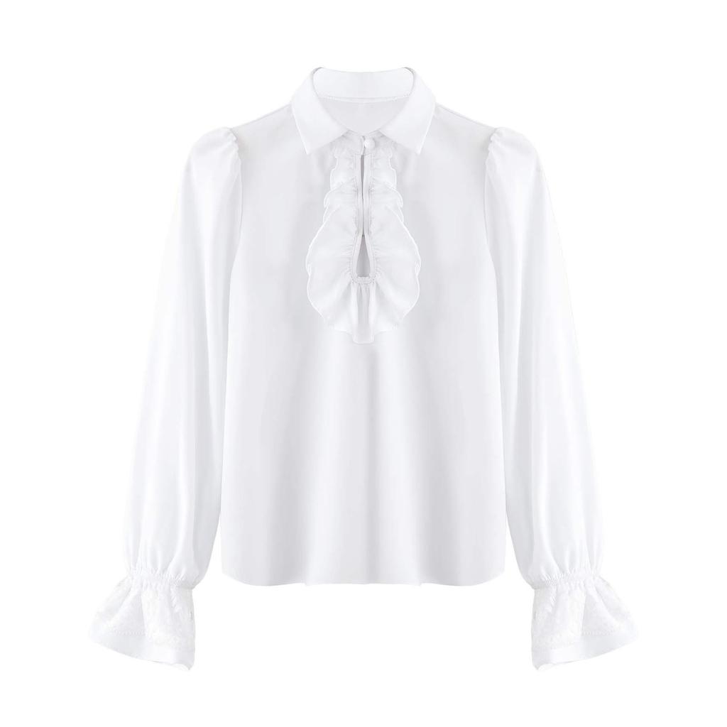 Рубашка в стиле Ренессанс для мальчиков с длинными рукавами, кружевными манжетами, застежкой на пуговицы спереди, однотонный винтажный костюм