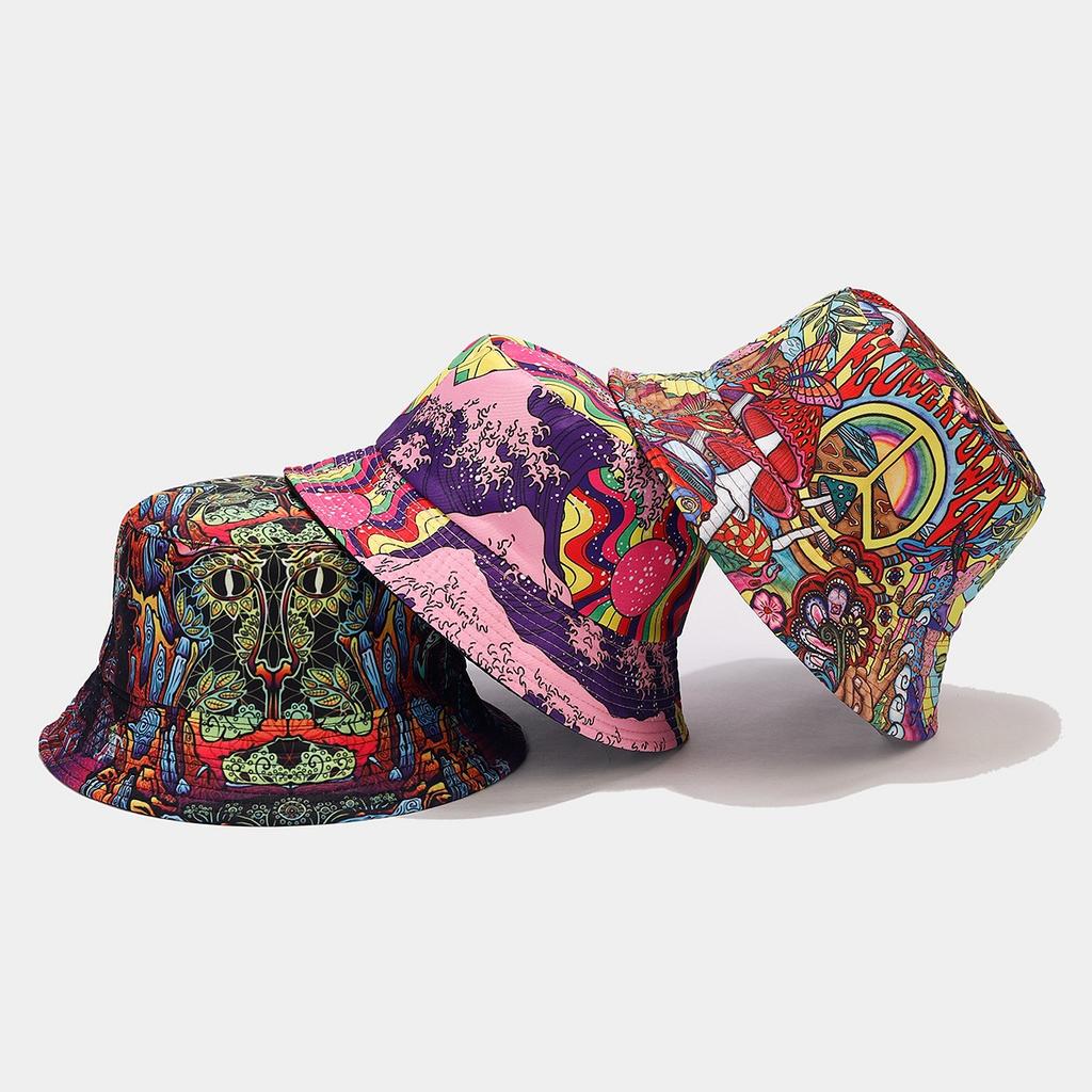 2027 NEW KJ Custom Printing Reversible Wide Brim Bucket Hat Unisex All Over Print Polyester Bucket Hat With Private Brand Label