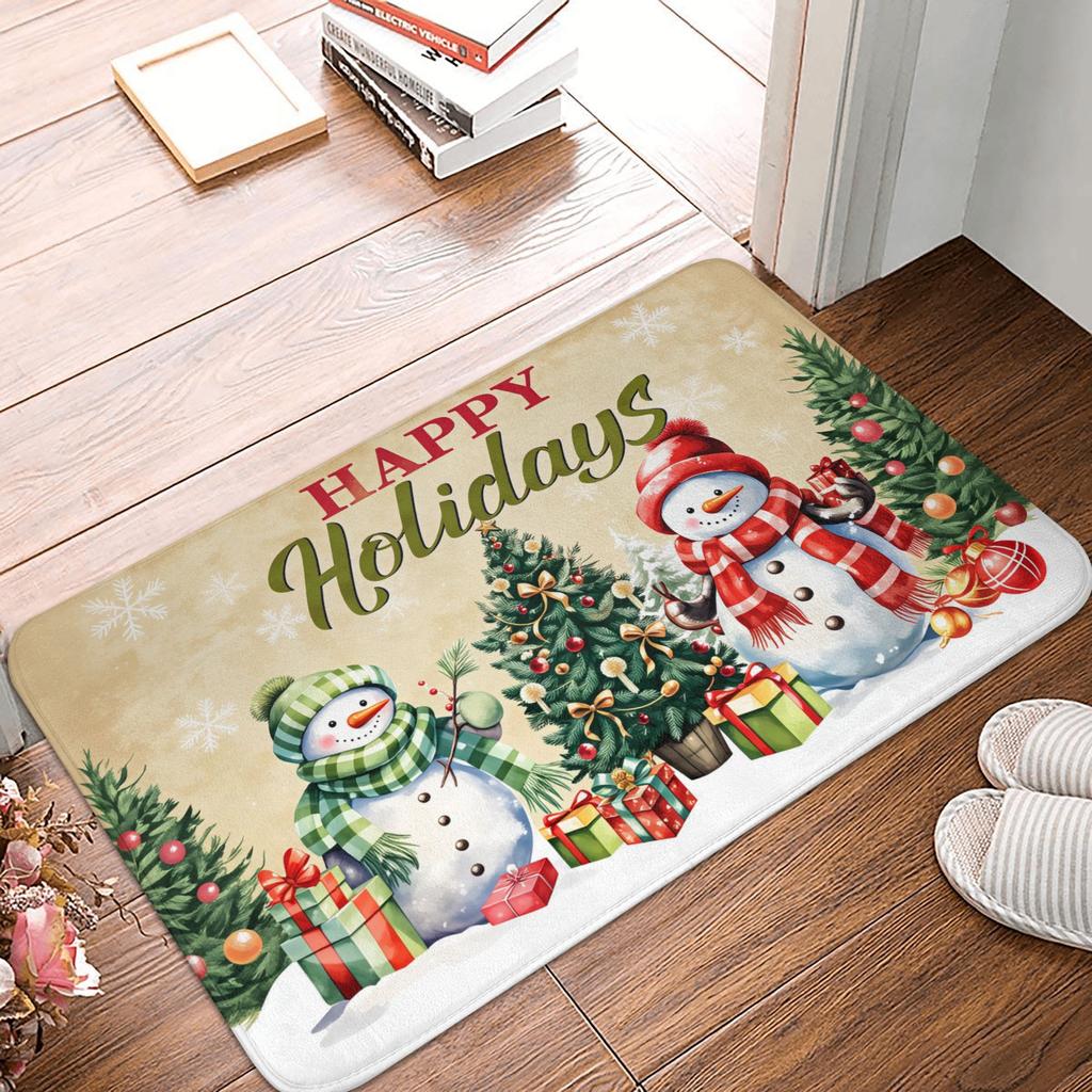 Snowman Pattern Merry Christmas Doormat Non-Slip Entrance Kitchen Bath Door Floor Mat Toilet Carpet Rug