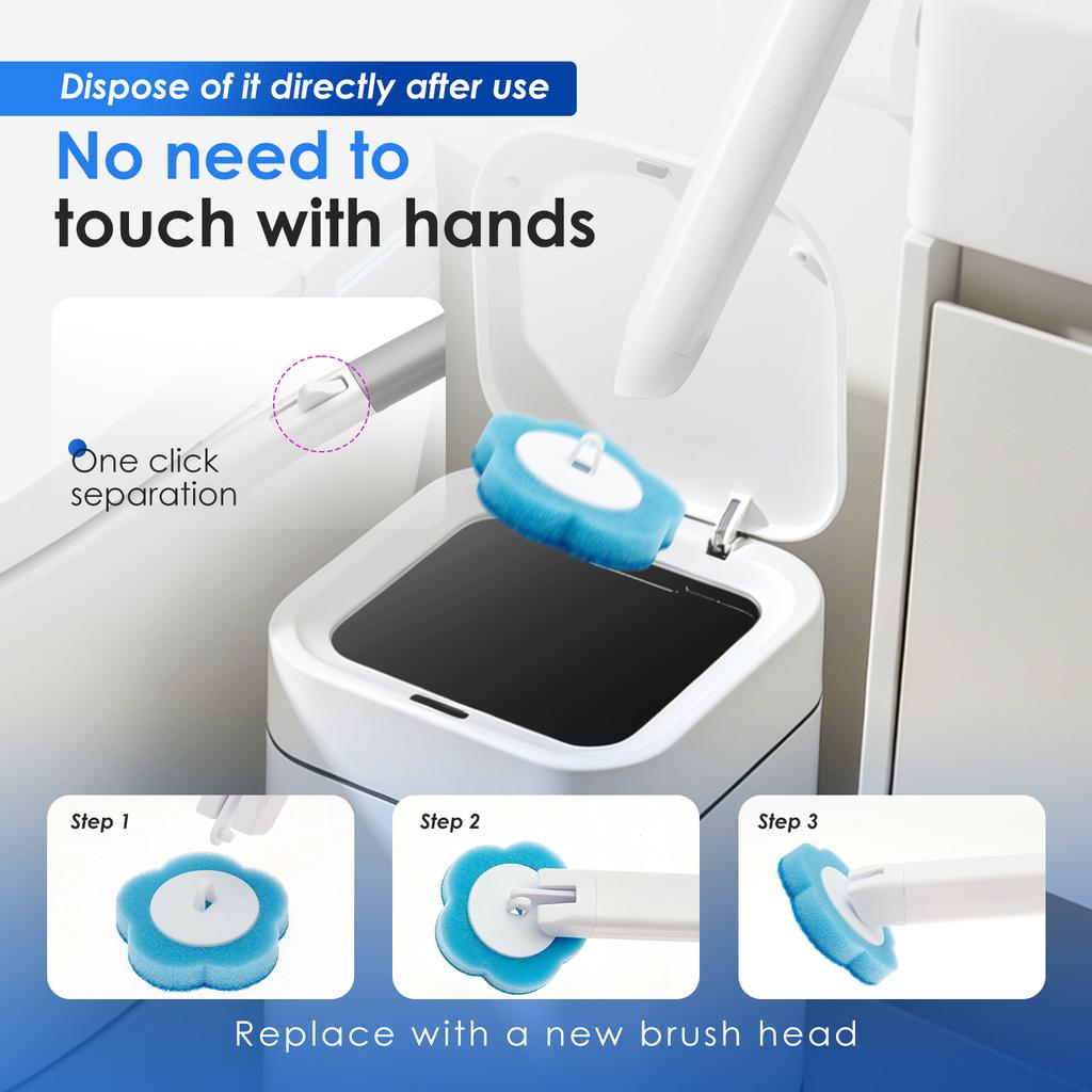 Toilet Brush and Holder Set with Disposable Refills Replacement Head & Crevice Brush WC Accessories Tool Bathroom Cleaning Brush
