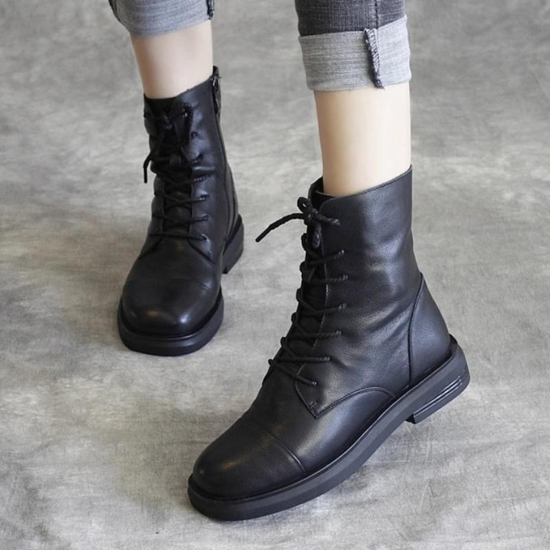 Модные женские ботильоны из натуральной кожи со шнуровкой и боковой молнией высшего качества, женская обувь осень-зима ручной работы
