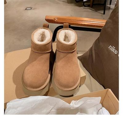 Шерсть~ Виноградная Мама Те же круглоголовые утолщенные подошвы увеличивающие рост универсальные короткие велюровые зимние ботинки женские 2025 осень и зима хлопковые туфли