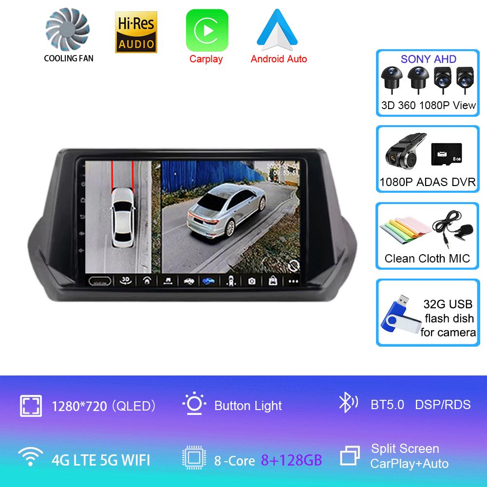 Автомобильное радио Android 14 Carplay Auto для Peugeot 2008 II 2 2019 2020 2021 GPS мультимедийный плеер стерео 360 камера видео 4G+WiFi DSP