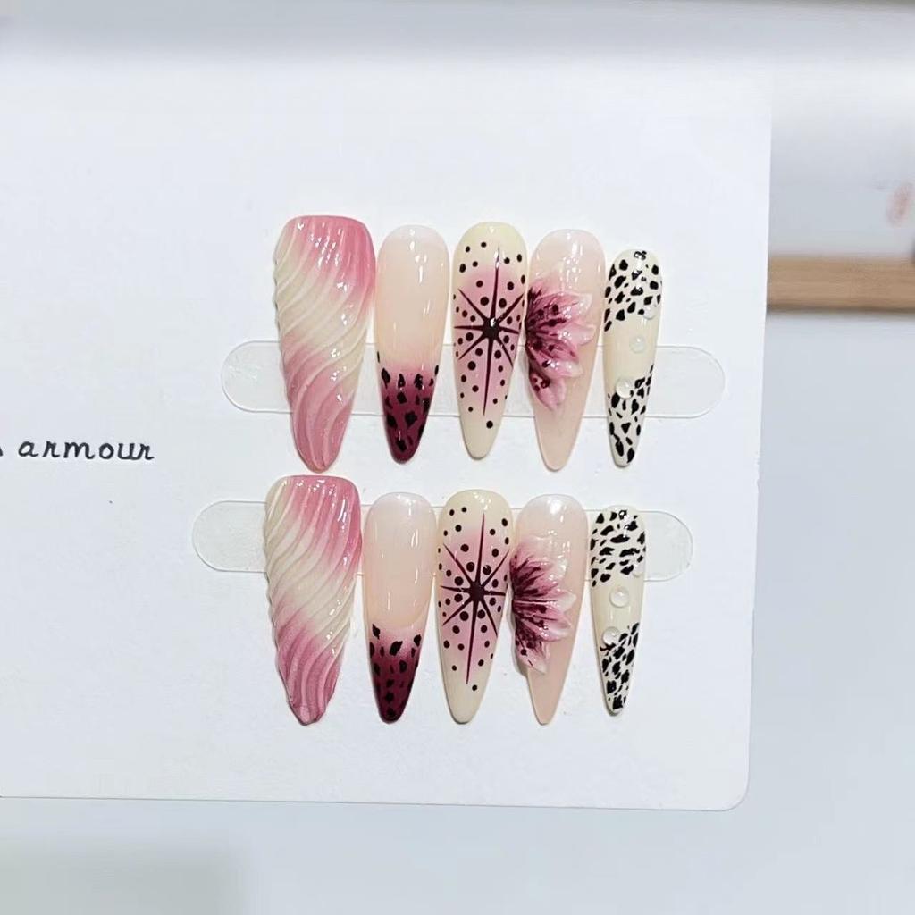 Nail Art Wearing Armor High-end Three-dimensional Large Flower Personalized French Removable Fake Nail Patch