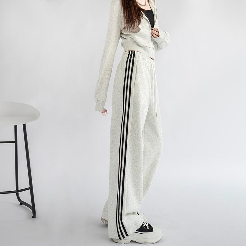 2024 Женские осенние свободные спортивные штаны прямого кроя с модной боковой полосой