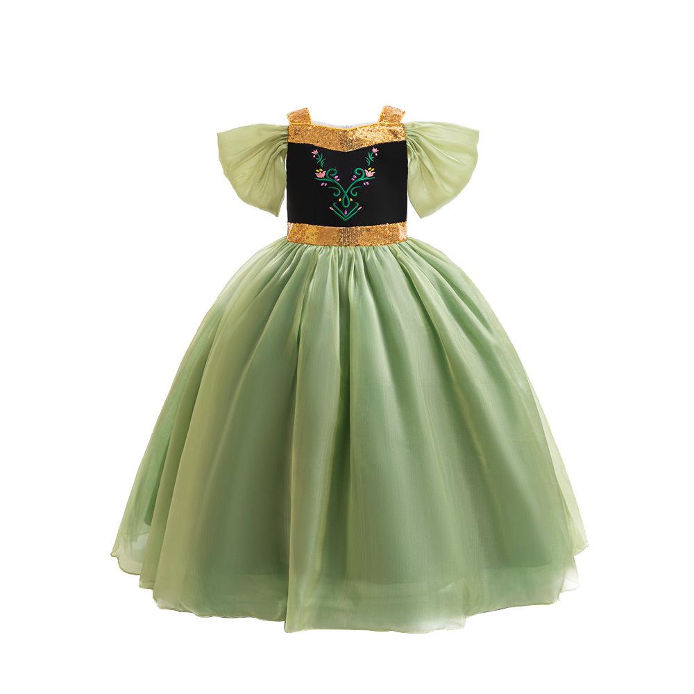 Halloween Frozen Princess Anna Sequin Mesh Dress for Girls - Stage Performance Costume
