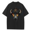 Spring and Summer Loose T-shirt Pure Cotton Unisex Top Bull Skull Fire Helmet Graphic T-shirt Breathable Print Men's Top