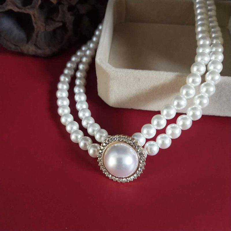 3 шт. двухслойный жемчужный кулон ожерелье серьги комплект ювелирных изделий дамы банкет свадебные украшения аксессуары подарок