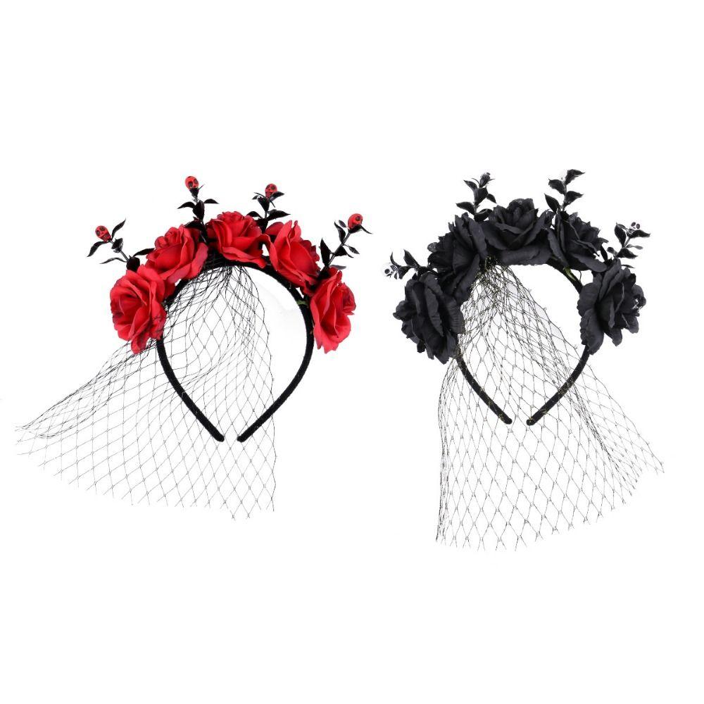 Lace Veil Rose Hair Hoop Gothic Halloween Flower Crown Halloween Decor Gifts