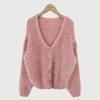 Korean Chic Retro V-Neck Faux Mink Fur Sweater Cardigan - Long-Sleeved, Loose-Fit Women's Knitwear
