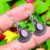 Rose Quartz Gemstone Handmade 925 Sterling Silver Jewelry Earring 1.73" Z3n88