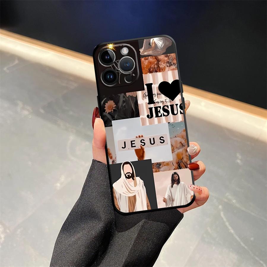 Черный мягкий чехол-бампер с узором Крест Иисус для iPhone 13 12 11 17 Pro Max XS Max 7 8 15 16 14 Plus 17Air XR