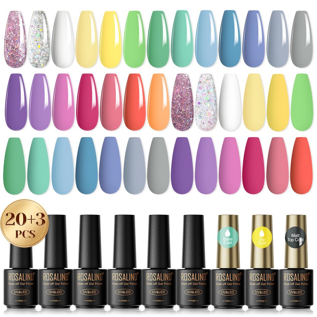 Набор гель-лаков для ногтей ROSALIND, 23 шт., долговечный блестящий УФ-светодиодный гель-лак для ногтей, температурный цветной гель-лак для женщин, дизайн ногтей своими руками