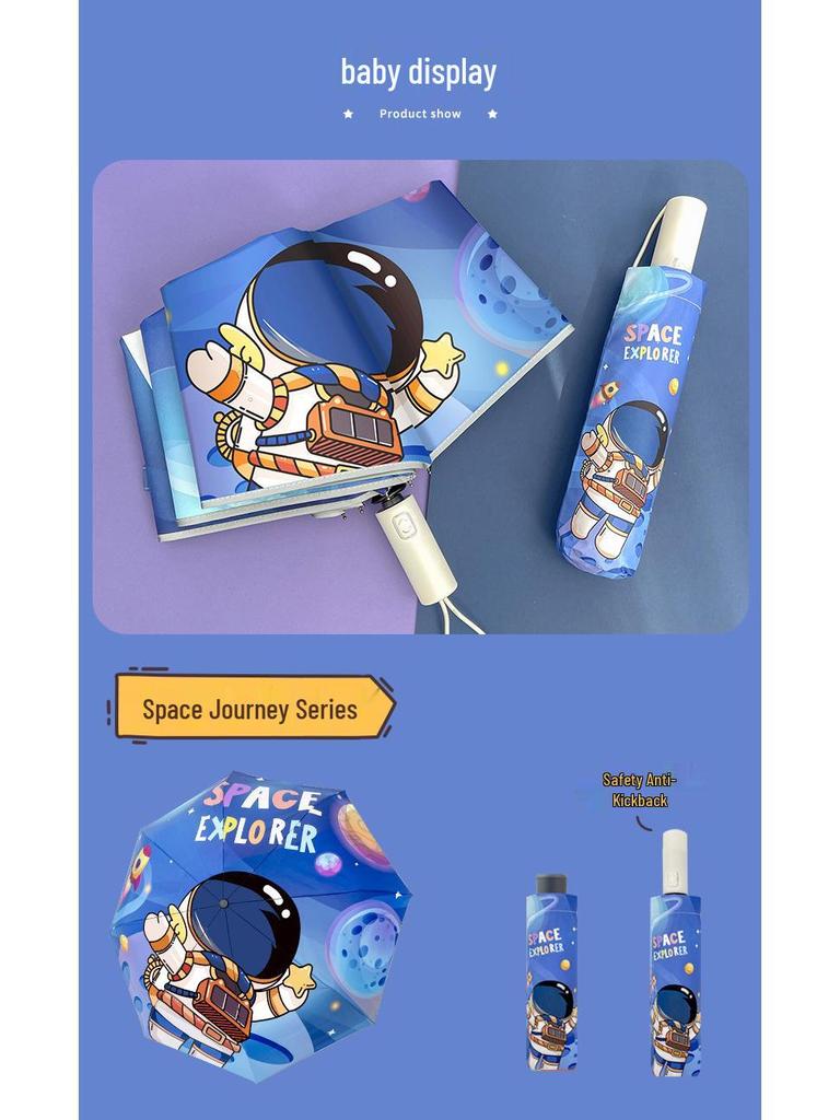 Children's Cartoon Fully Automatic Safety Umbrella: Rain or Shine, Reflective, Foldable, Anti-Rebound Design