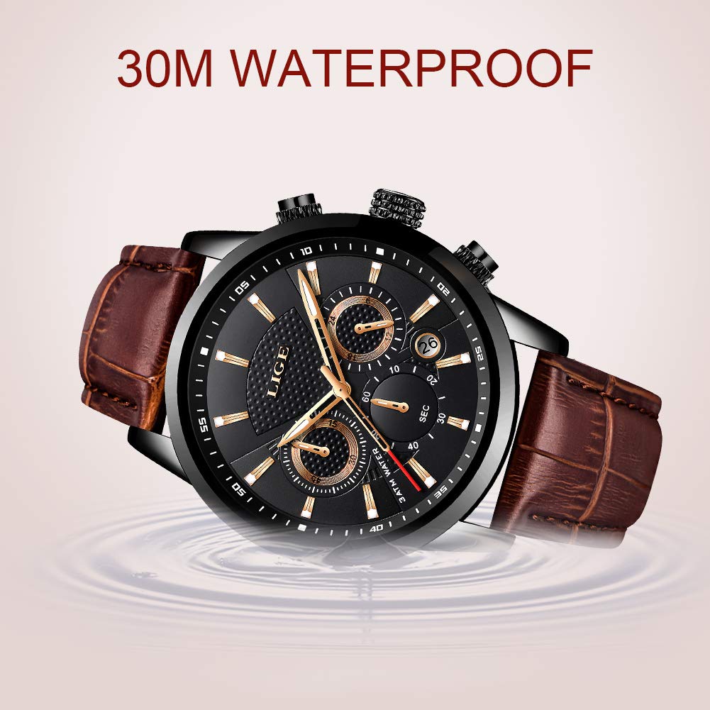 Часы LIGE кожаный ремешок черный стандартный часы LG9866G мужские мужские