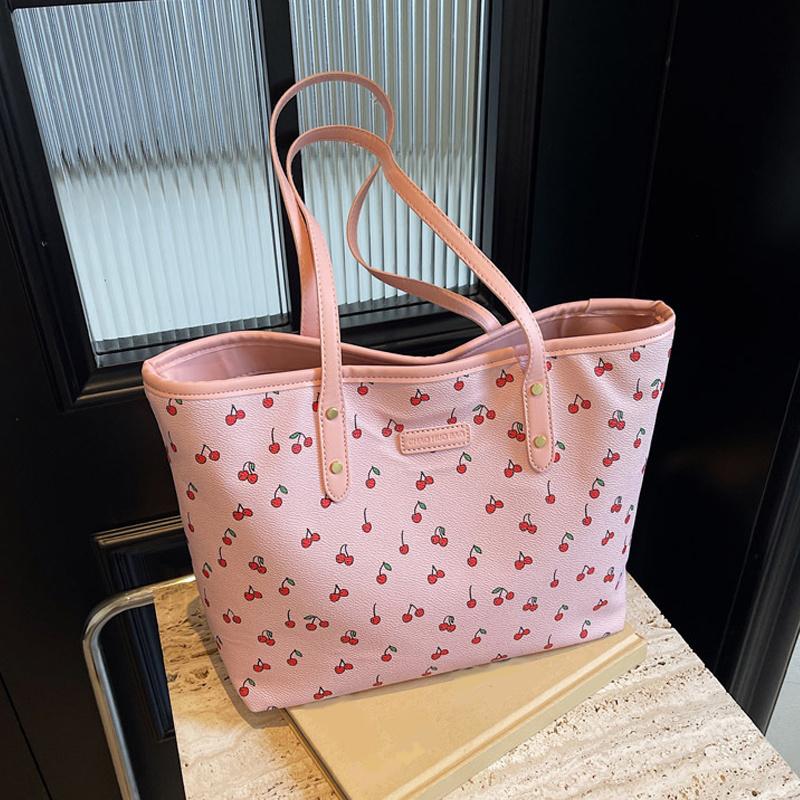 Cute and Sweet Cherry Print Tote Bag Niche Fashion Large Capacity Versatile Shoulder Bag For Women Travel Handbag Purse CLE