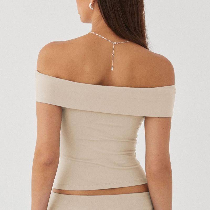 Летняя новая сексуальная футболка на одно плечо без бретелек, женская модная однотонная облегающая повседневная футболка, женская элегантная укороченная футболка с открытыми плечами 24770