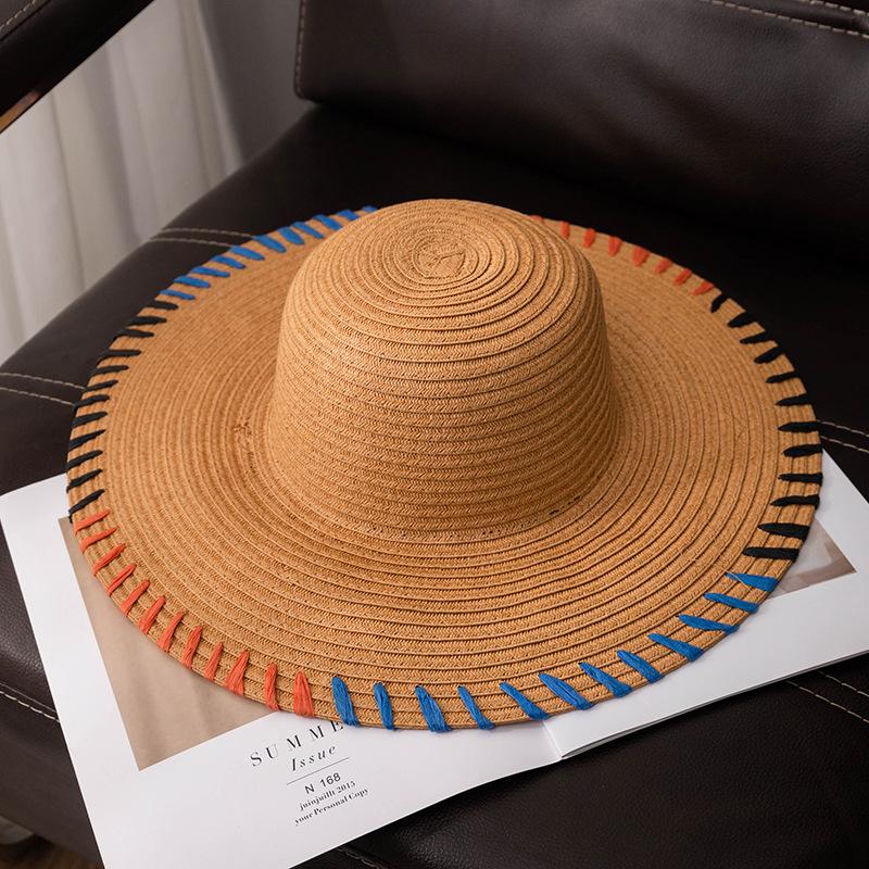 Women's Wide Brim Straw Hat, Summer UV Protection Beach Sun Hats Foldable Floppy Travel Cap Large Wide Brim, Trendy Solid Color Outdoor Hat For Ladies