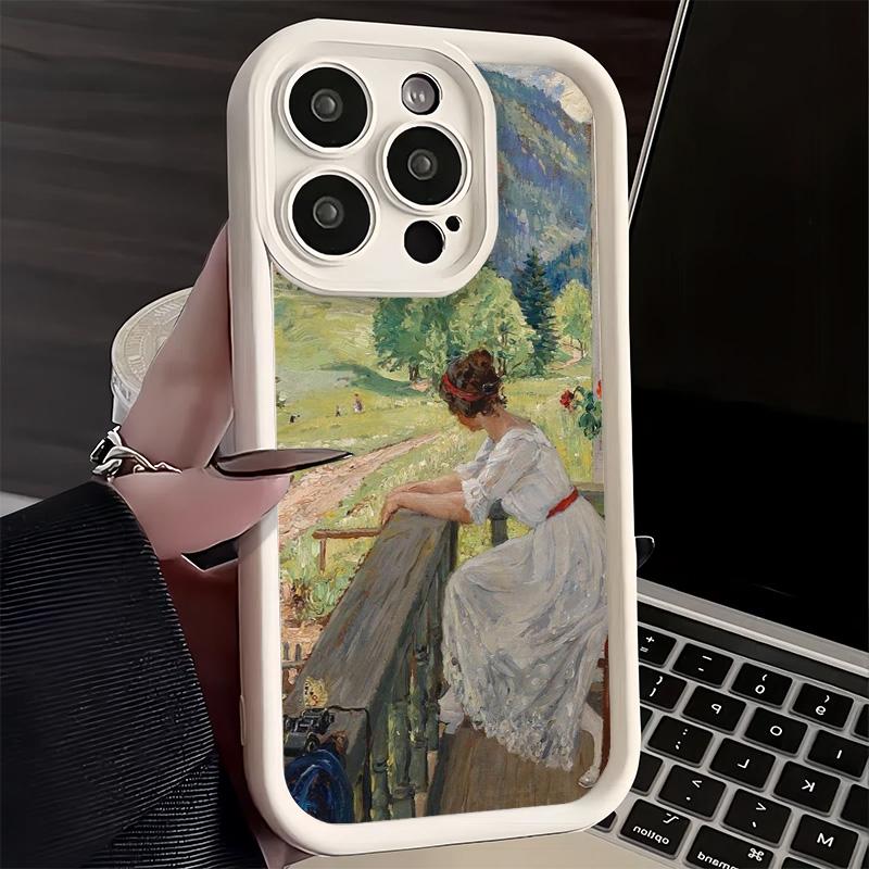 Чехол для телефона iPhone 17 Air 16E 15 16 Pro Max Клод Моне Масляная живопись Чехол 14 Plus 13 12 Mini Мягкий силиконовый Fundas