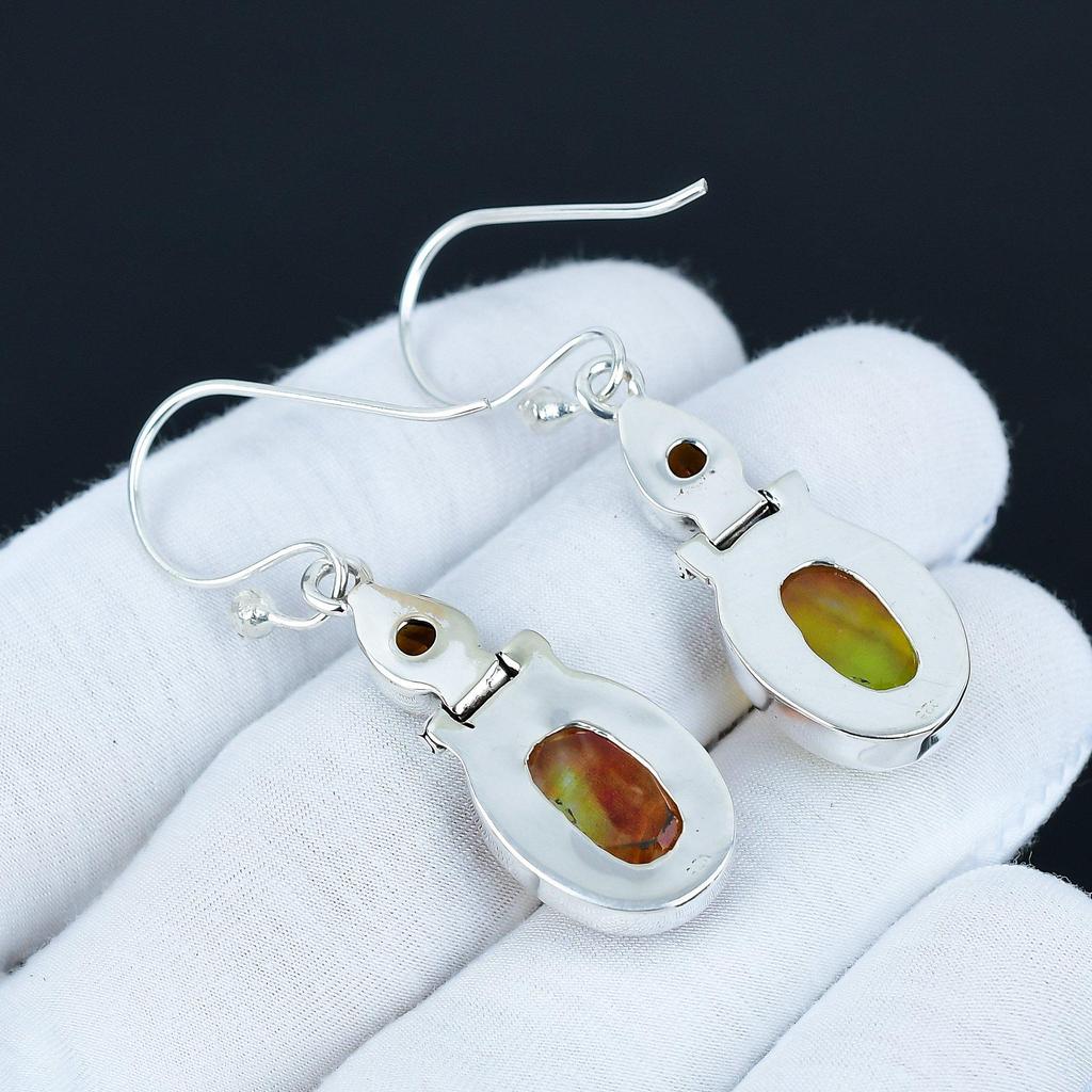 Серьги из стерлингового серебра 925 пробы, Красивые серьги с аммолитом и медовым топазом, Ювелирные украшения для вечеринок, Серьги-подвески для подарков на День благодарения